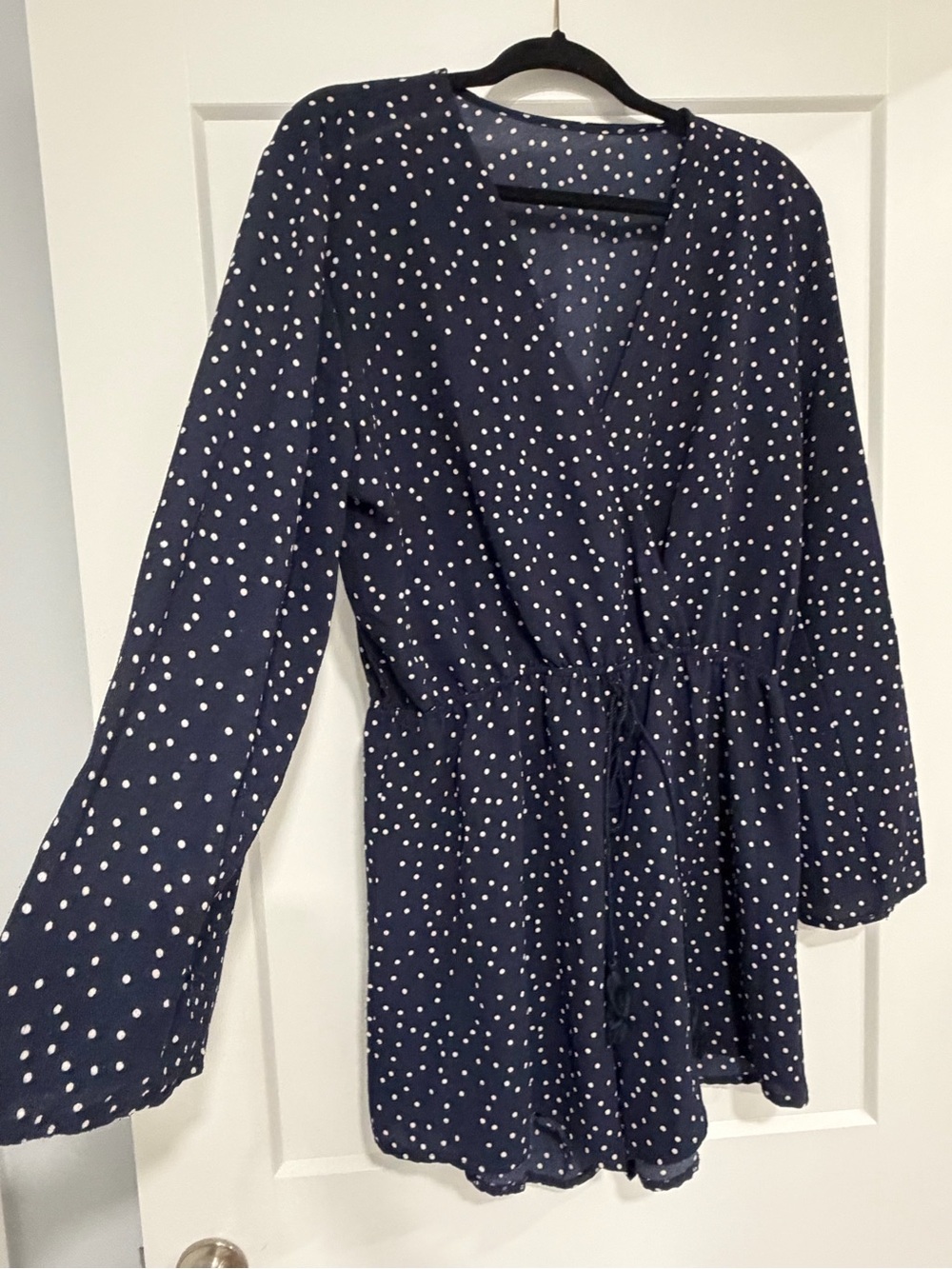 Navy Blue Polka Dot Tie-Waist Women's Romper